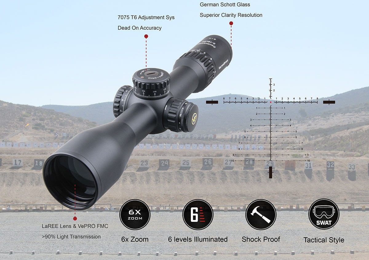 Vector Optics Continental 3-18x50 HD FFP Hunting Riflescope showcasing its sleek design and advanced features.